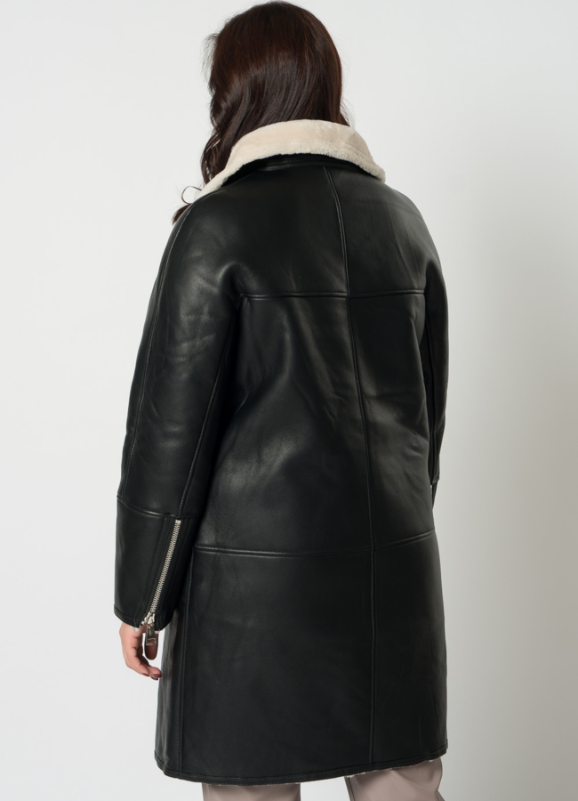Дубленка из эко кожи с отложным воротником на молнии модель № 21697 в рассрочку