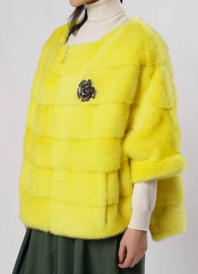 Куртка из норки желтого цвета на молнии модель № S-880 в рассрочку