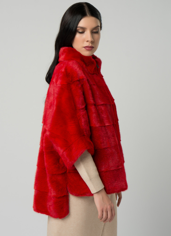 Короткая шуба на молнии красного цвета модель № 21915 универмаг малина