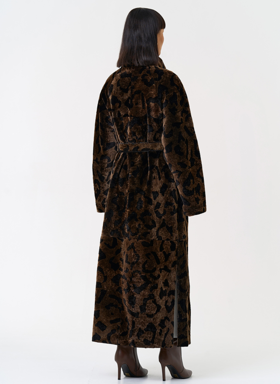 Женская натуральная дубленка с леопардовым принтом