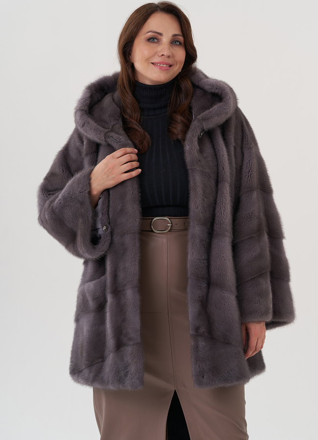 Шуба из норки с капюшоном  модель № 81193 в рассрочку