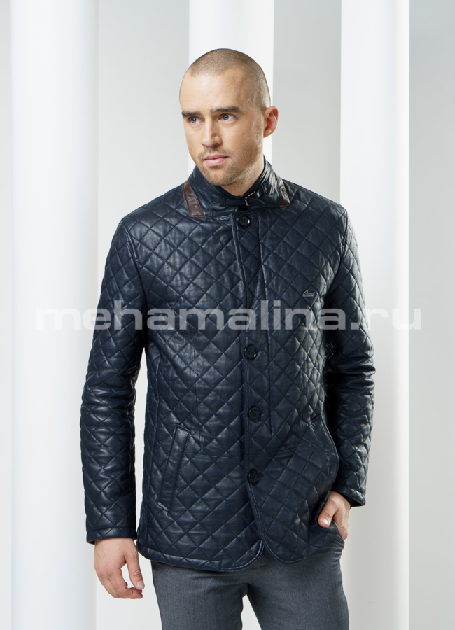 фото Кожаная куртка, цвет синий модель № KP-73 фото Кожаная куртка, цвет синий модель № KP-73