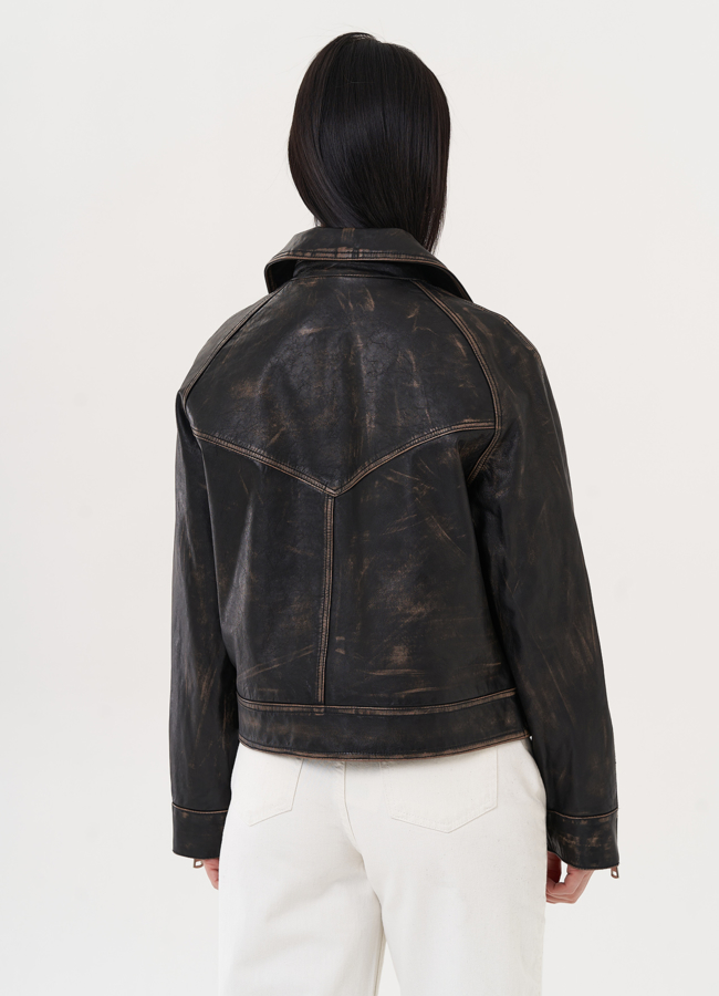 Куртка из натуральной кожи под винтаж модель № 26715 универмаг малина