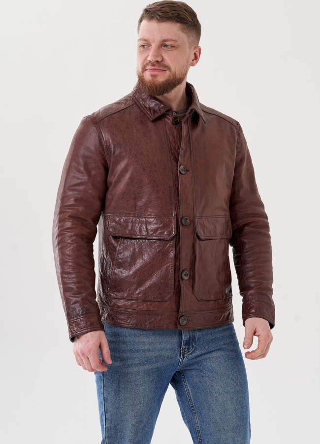 Мужская кожаная куртка  модель № 24440 в кредит