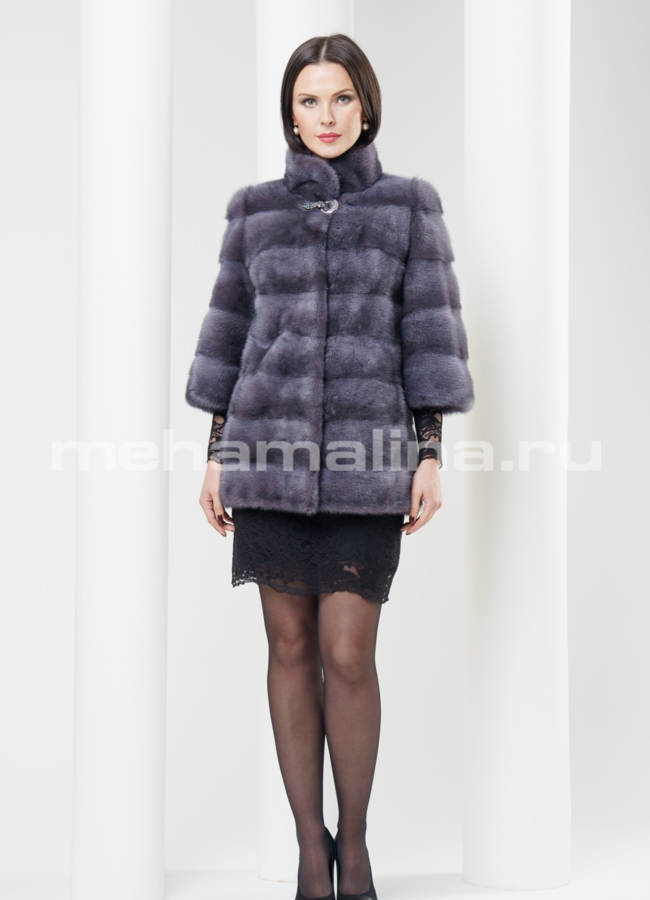 Шуба из норки укороченная, поперечка модель № S-321 меха малина