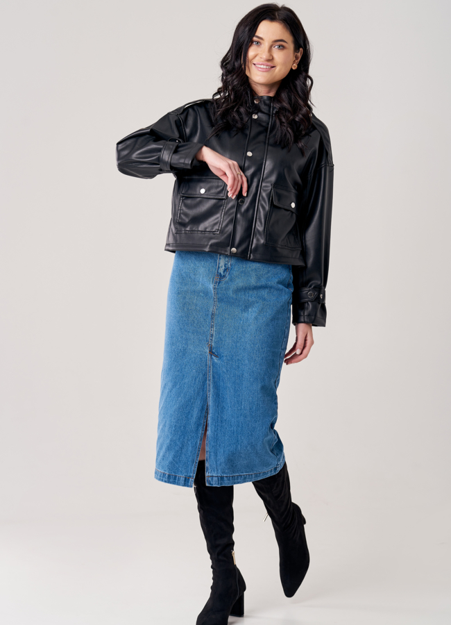 Куртка из эко кожи черного цвета модель № 2103 в рассрочку