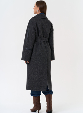 Женское пальто с отделкой из экокожи