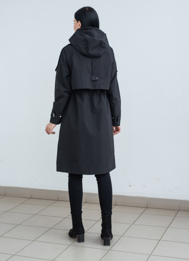 Парка женская черного цвета  капюшоном  модель № 22769 универмаг малина