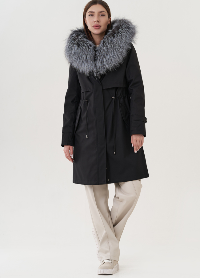 Женская парка с мехом чернобурки  модель № 25783 в кредит