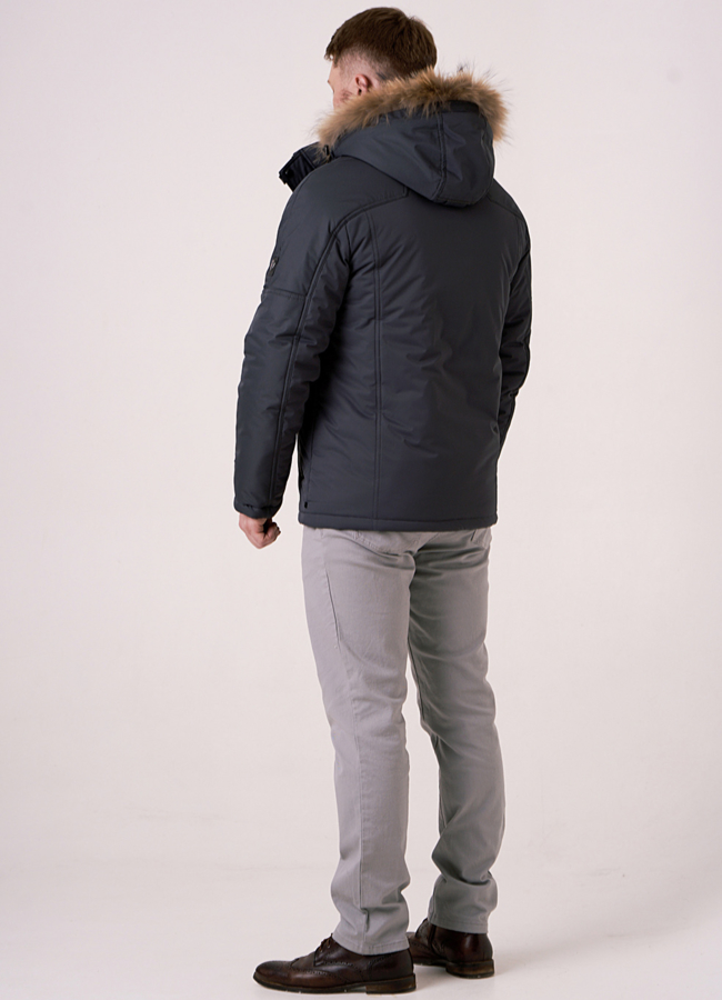 фото Пуховик прямой на молнии и кнопках с капюшоном модель № 0851