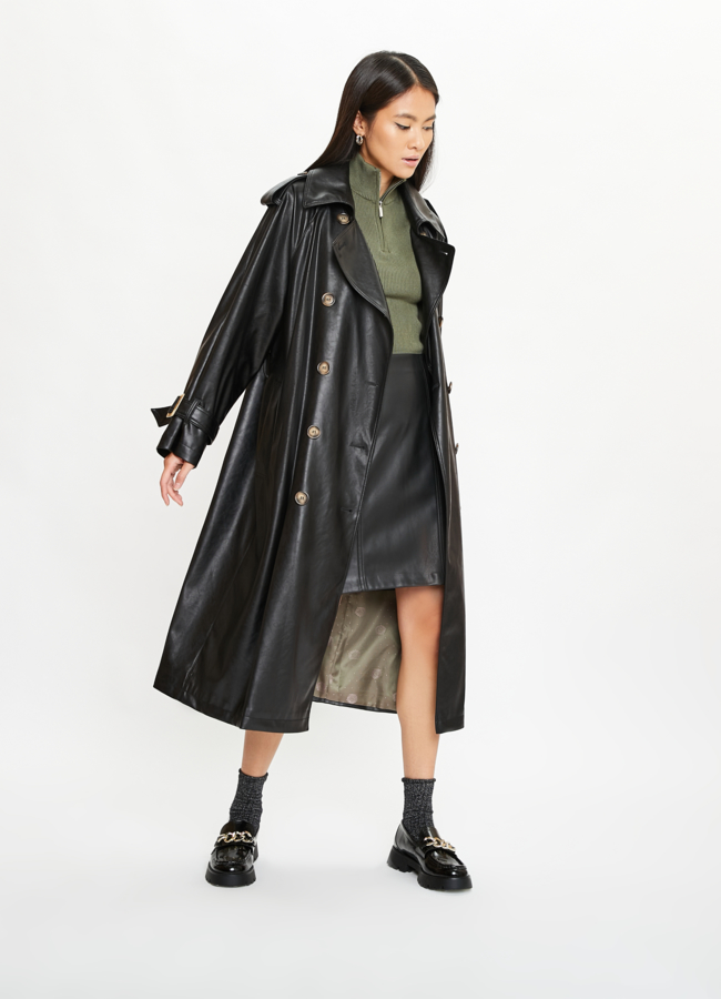 Женский плащ из эко кожи черного цвета Electra Style модель № 22267 в кредит