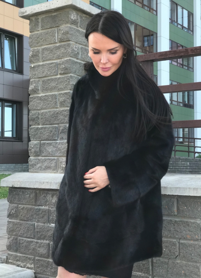 Норковая шуба с воротником стойкой модель № 4004 в кредит