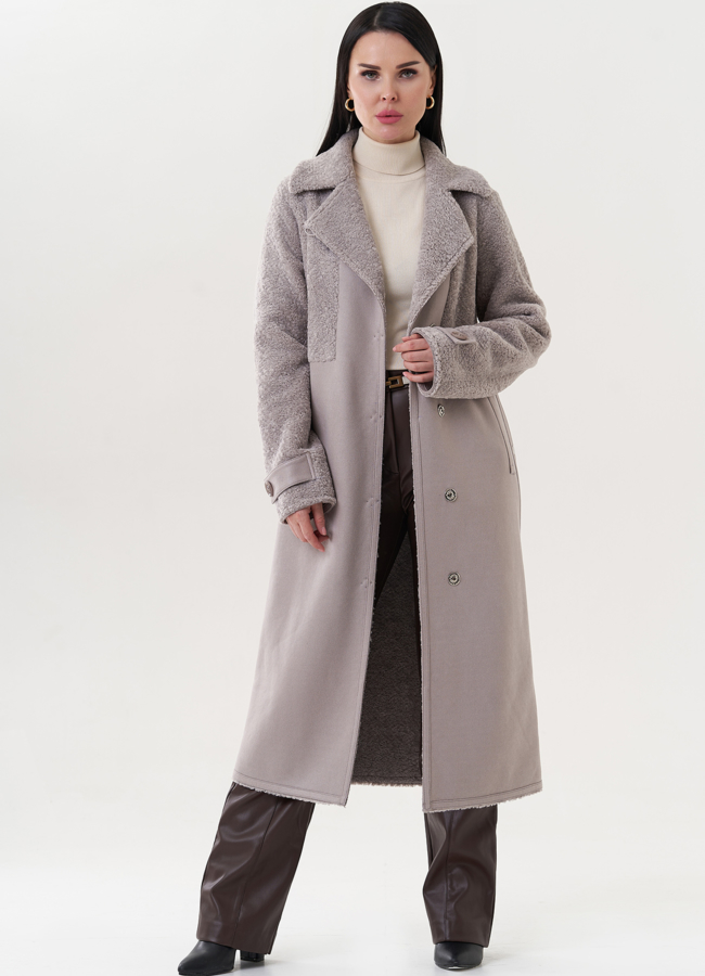 Удлиненнная эко дубленка под пояс модель № 26729 в рассрочку