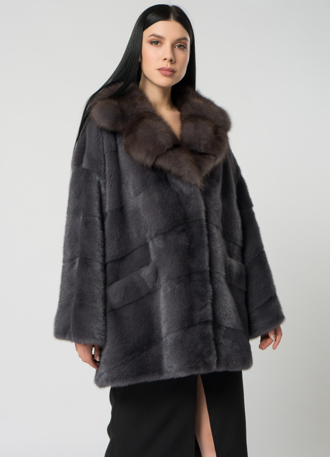 Короткая шуба из норки с английский воротником модель № 1504 меха малина