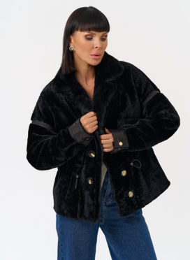 Женская короткая дубленка с английским воротником из меха норки