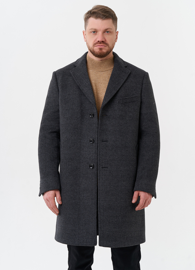 Мужское пальто серого цвета модель № 28109 меха малина