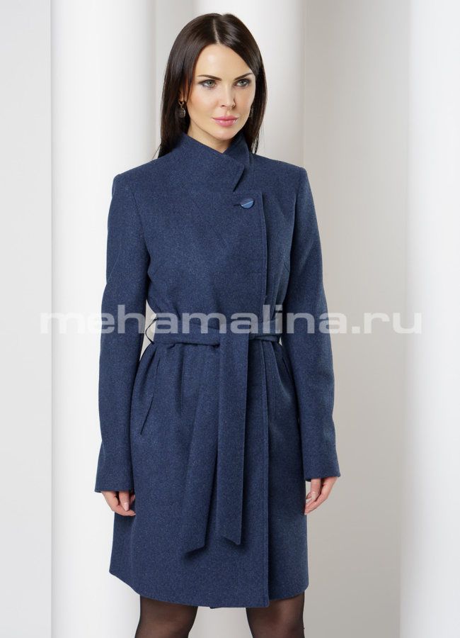 фото Пальто темно-синее со стойкой, на пуговицах модель № 1936