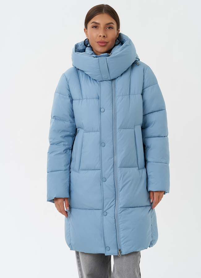 Яркий пуховик на био пухе с капюшоном модель № 28503 меха малина