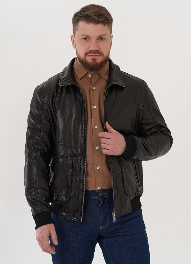 Мужской бомбер из натуральной кожи модель № W2265 в рассрочку
