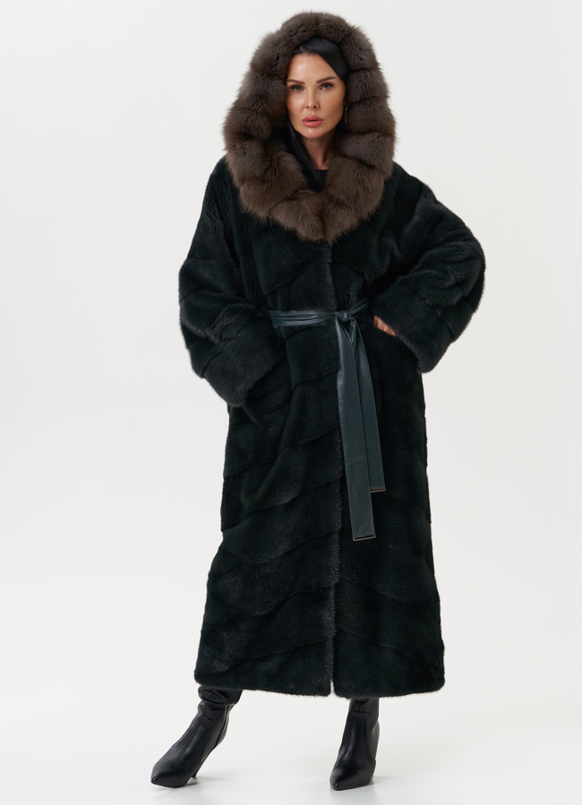 Женская норковая шуба с капюшоном из куницы модель № 27849 универмаг малина