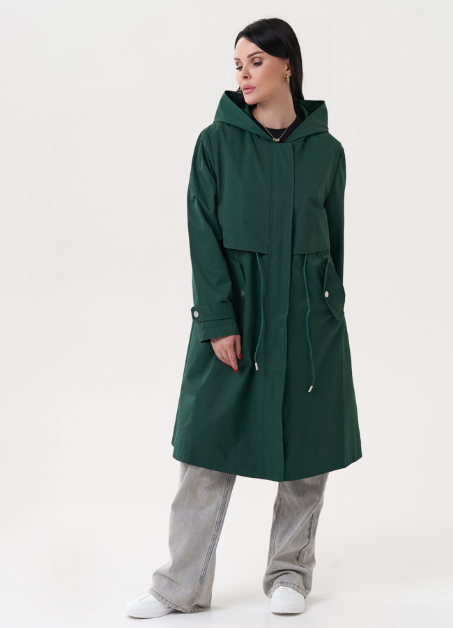 фото Плащ зеленого цвета с капюшоном модель № 2362