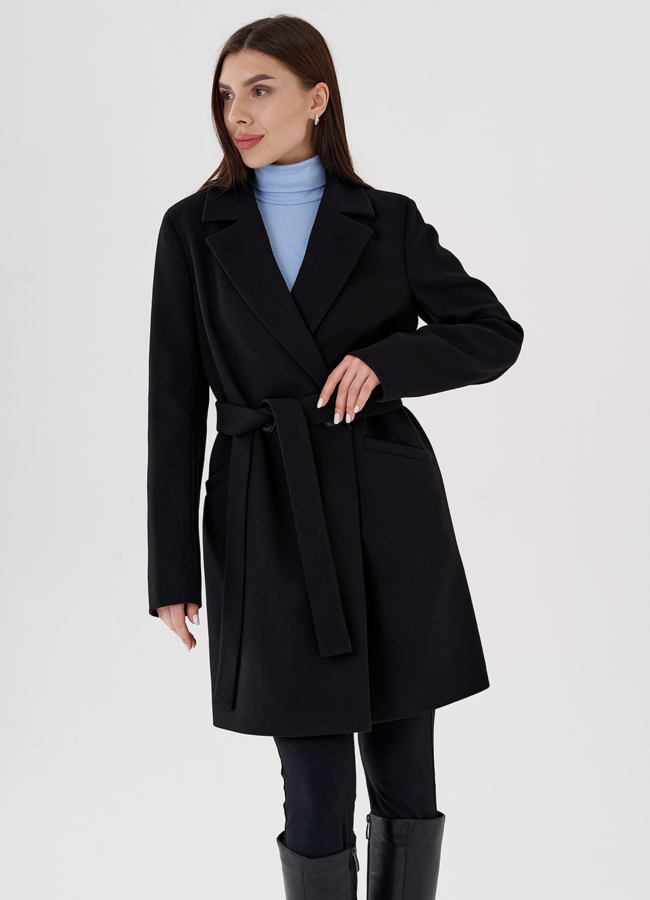 Женское пальто в черном цвете до колена модель № 23503 в рассрочку