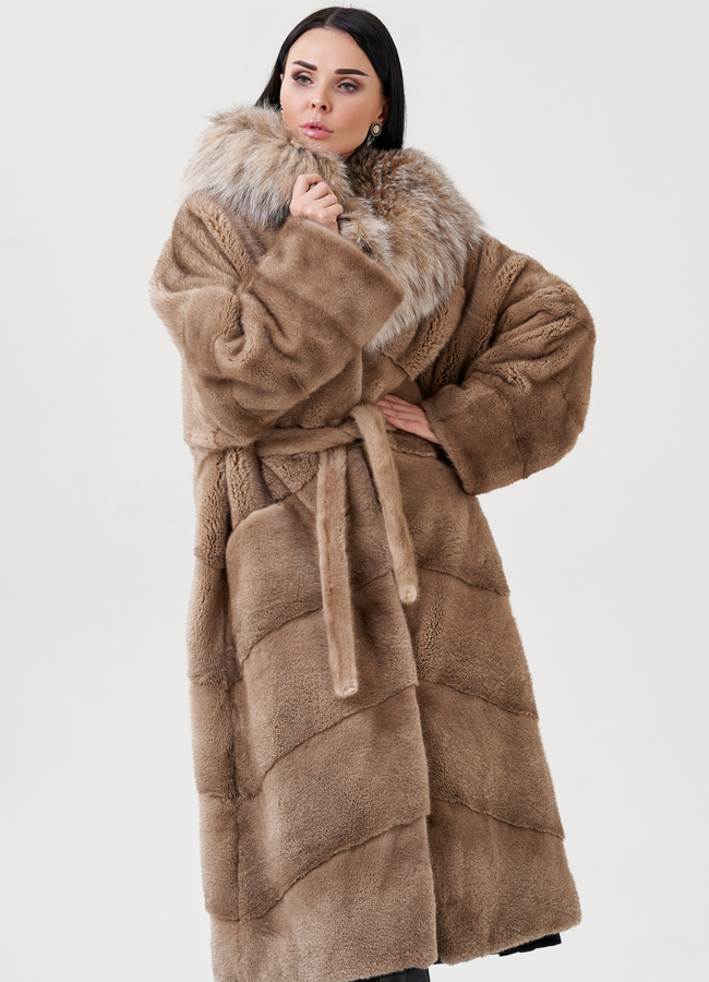 фото Норковая шуба с рысью модель № 23079