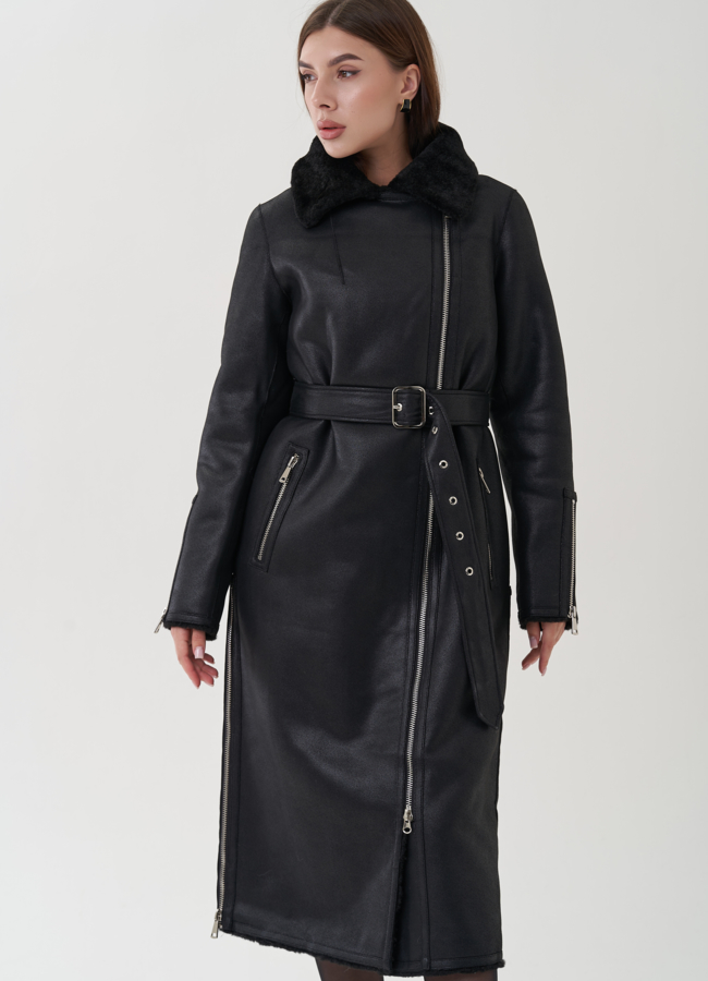 Дубленка из эко замши с английским воротником  модель № 25410 универмаг малина