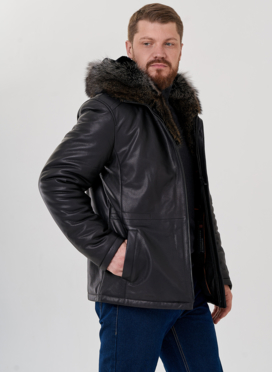 Мужской пуховик из натуральной кожи с мехом