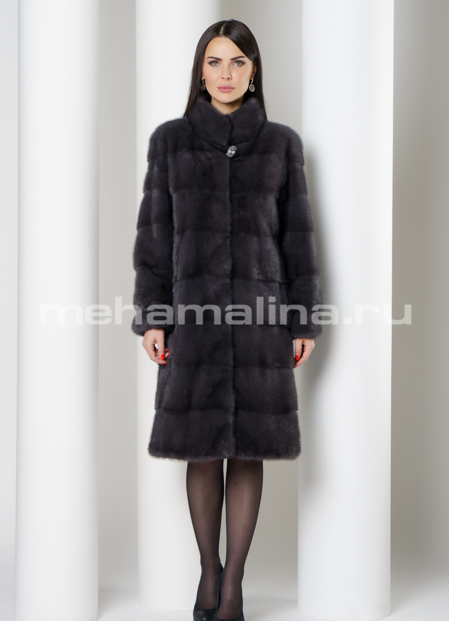 Норковая шуба поперечная в цвете графит со стойкой модель № S-780 в кредит