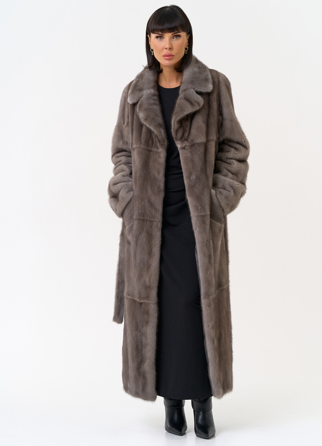 Длинная шуба из меха норки с английским воротником модель № 31598 в рассрочку Длинная шуба из меха норки с английским воротником модель № 31598 в рассрочку