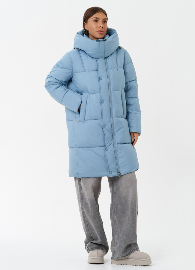 Яркий пуховик на био пухе с капюшоном модель № 28503 в рассрочку