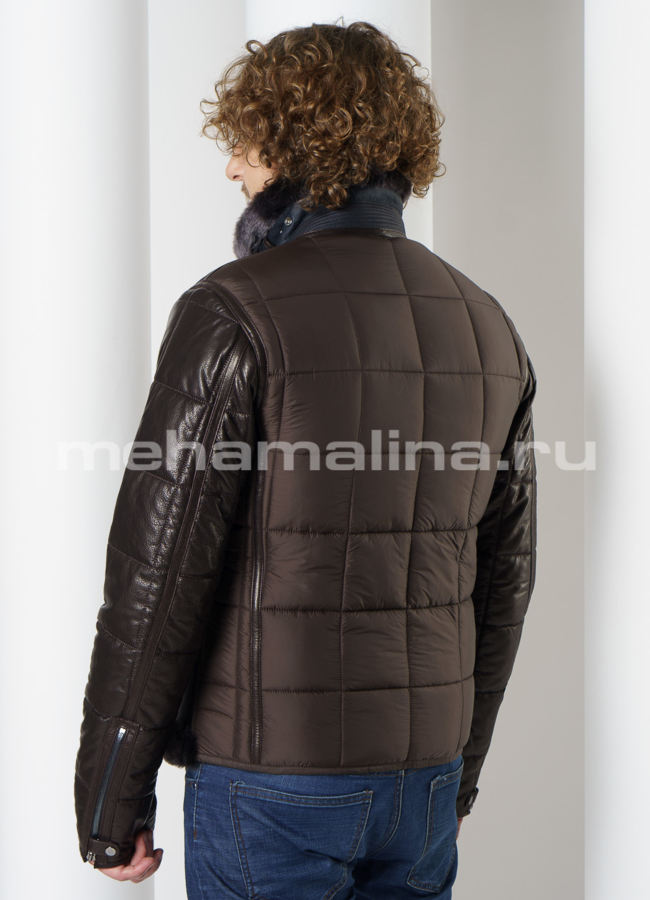 Мужская дубленка на молнии с воротником стойка модель № DM-134 универмаг малина