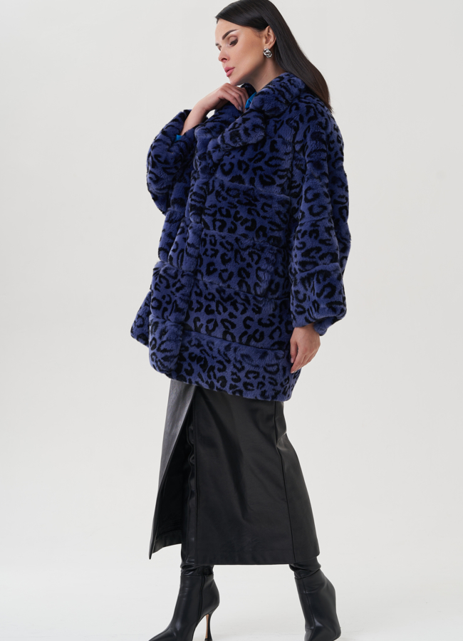 фото Шуба из меха кролика с леопардовым принтом модель № 25311