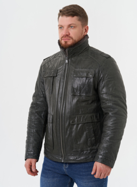 Мужская утепленная кожаная куртка 