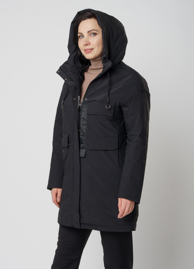 Полупальто женское черного цвета модель № 20592 универмаг малина