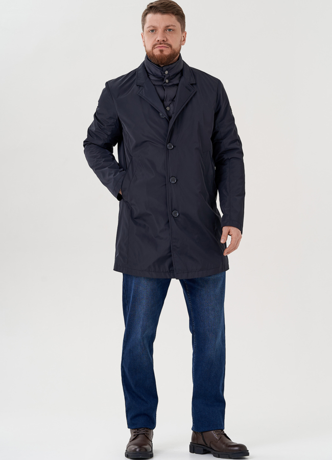 Мужская куртка синего цвета  модель № 23942 меха малина