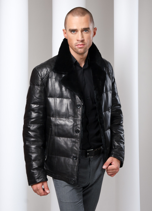 Кожаный пуховик модель № ПМ-5 в кредит