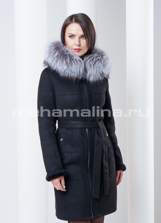 Дубленка с чернобуркой, цвет черный модель № D-141 в кредит