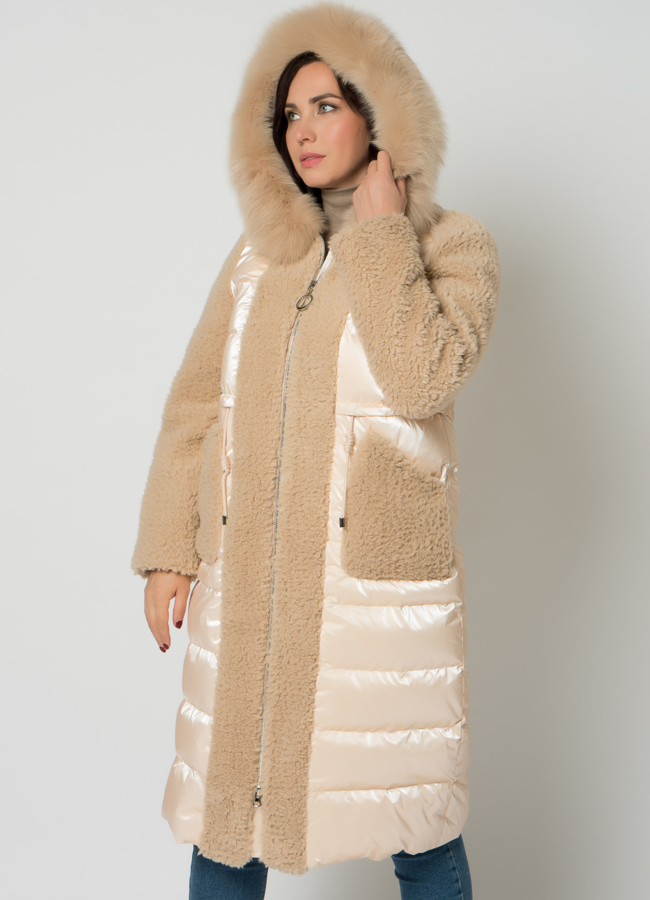 Пуховик комбинированный с эко мехом модель № 19247 универмаг малина