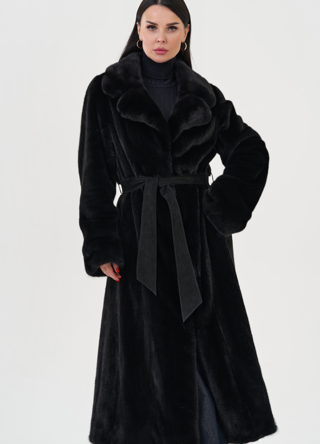 Шуба из меха норки с английским воротником модель № 24721 меха малина