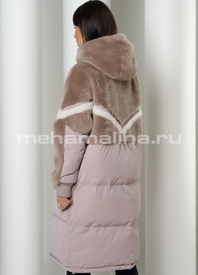 Комбинированный пуховик с капюшоном на молнии модель № П-367 в кредит