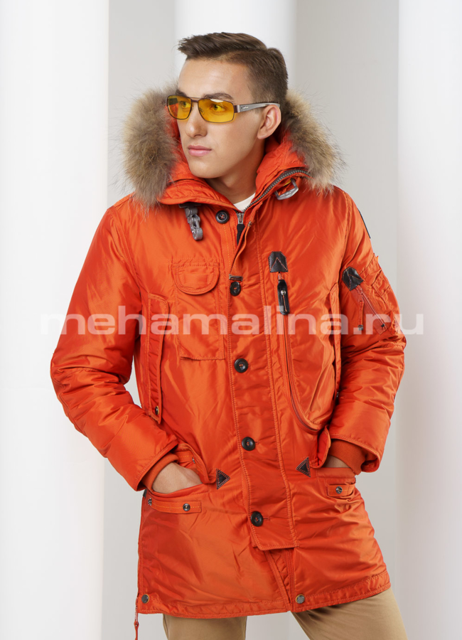 Пуховик удлиненный модель № KM-11 меха малина