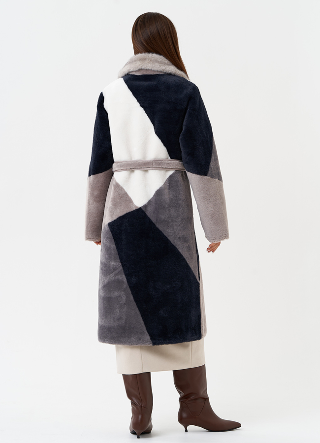 Двухсторонняя эко дубленка с поясом модель № 27776 универмаг малина