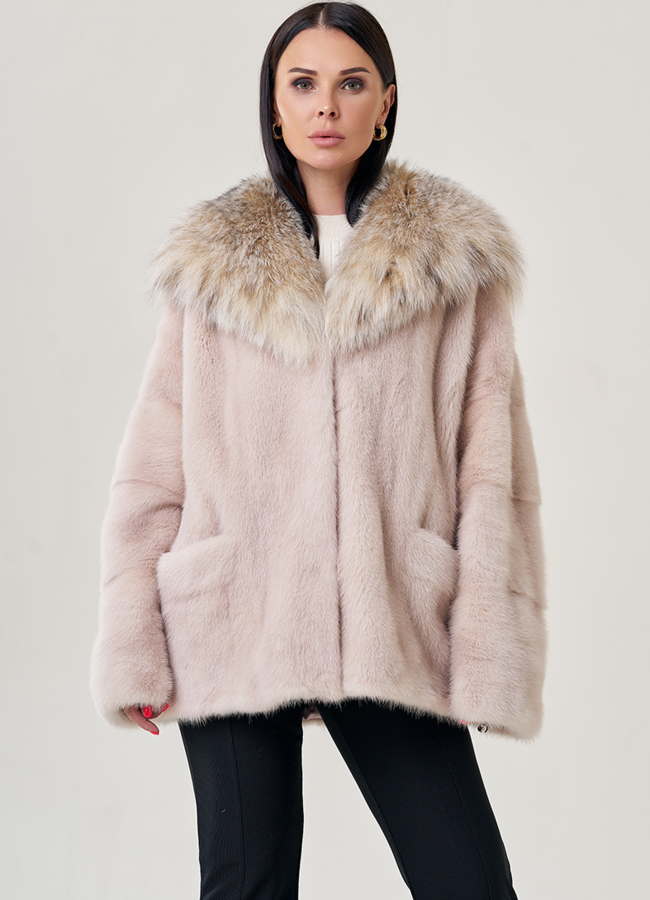 Шуба оверсайз с капюшоном из рыси модель № 78731 в рассрочку
