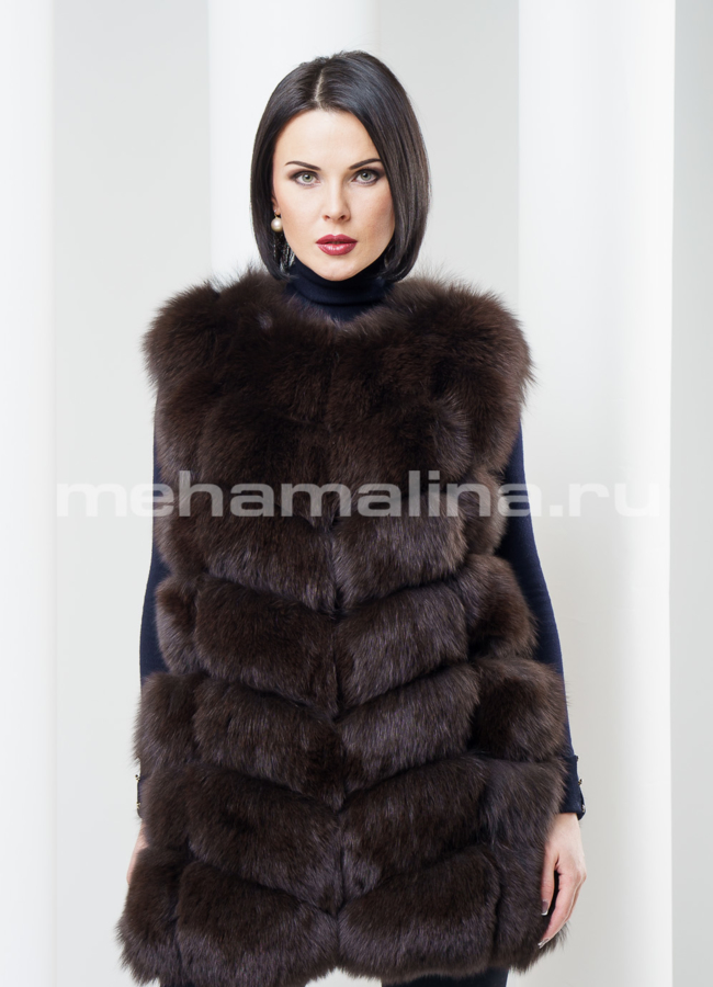 фото Жилет из песца, цвет шоколад модель № M-78