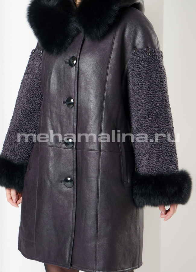 Удлиненная дубленка из эко кожи цвета графит модель № 7752 в кредит