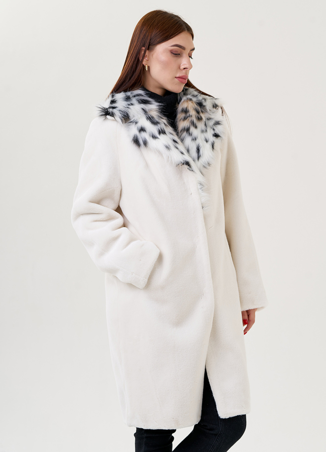 Пальто с воротником из искусственной рыси модель № 23620 универмаг малина