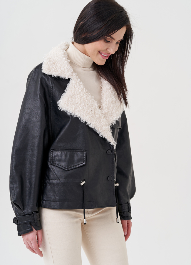 Куртка оверсайз на утеплителе из эко кожи модель № 158 универмаг малина