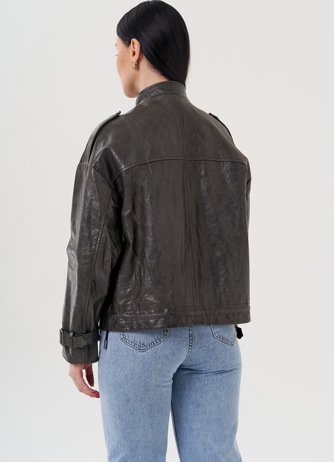 Куртка - рубашка из кожи серого цвета модель № 22515 в кредит